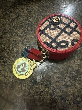 Spartina 449 Red Trim Round Card & Coin Holder with Patterned Fabric
